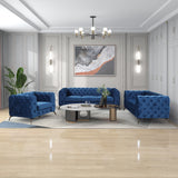 Modern 3-Piece Sofa Sets with Sturdy Metal Legs,Velvet Upholstered Couches Sets Including Three Seat Sofa, Loveseat and Single Chair for Living Room Furniture Set,Blue Home Elegance USA