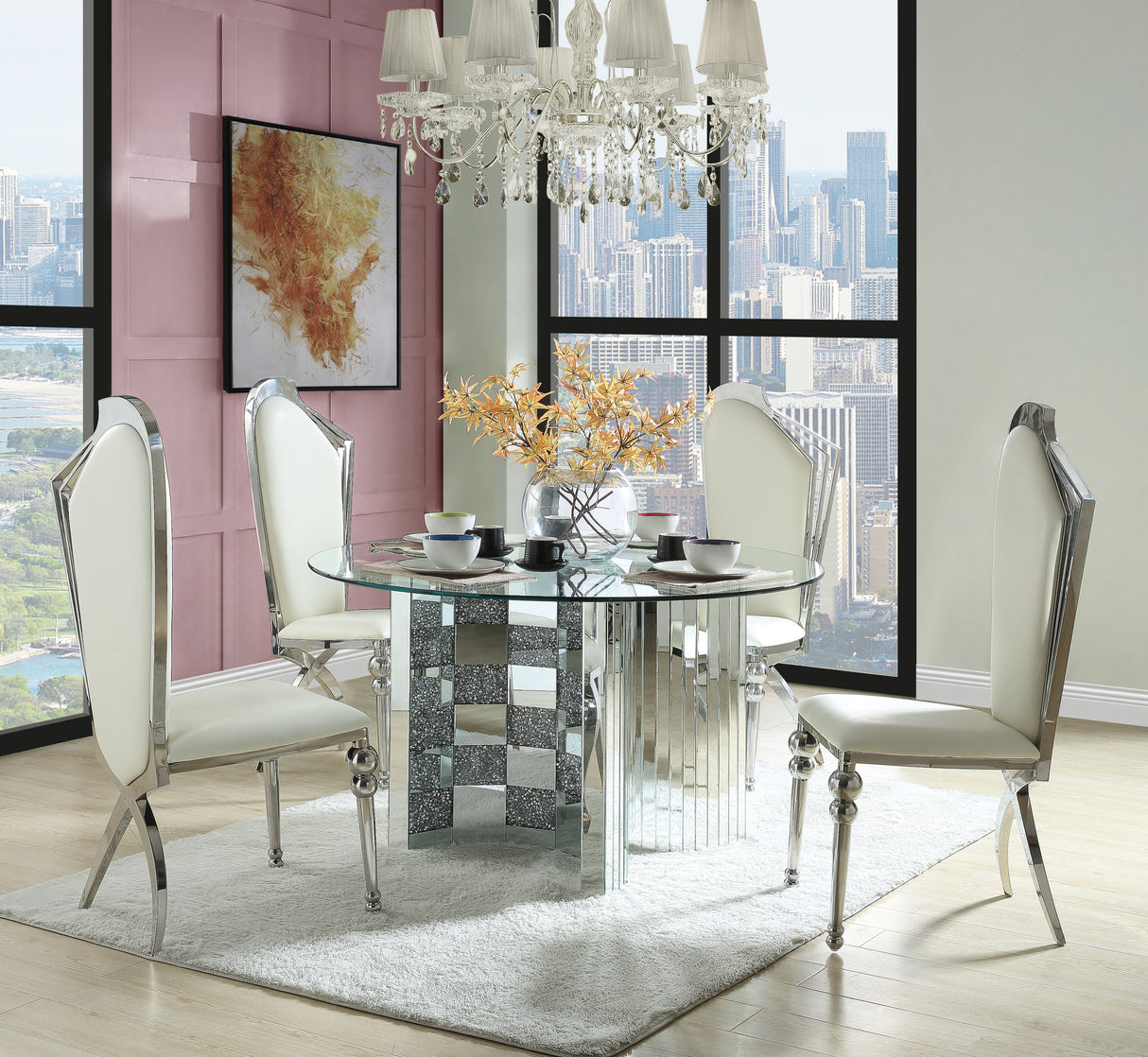 ACME Noralie DINING TABLE Mirrored & Faux Diamonds DN00718 - Home Elegance USA