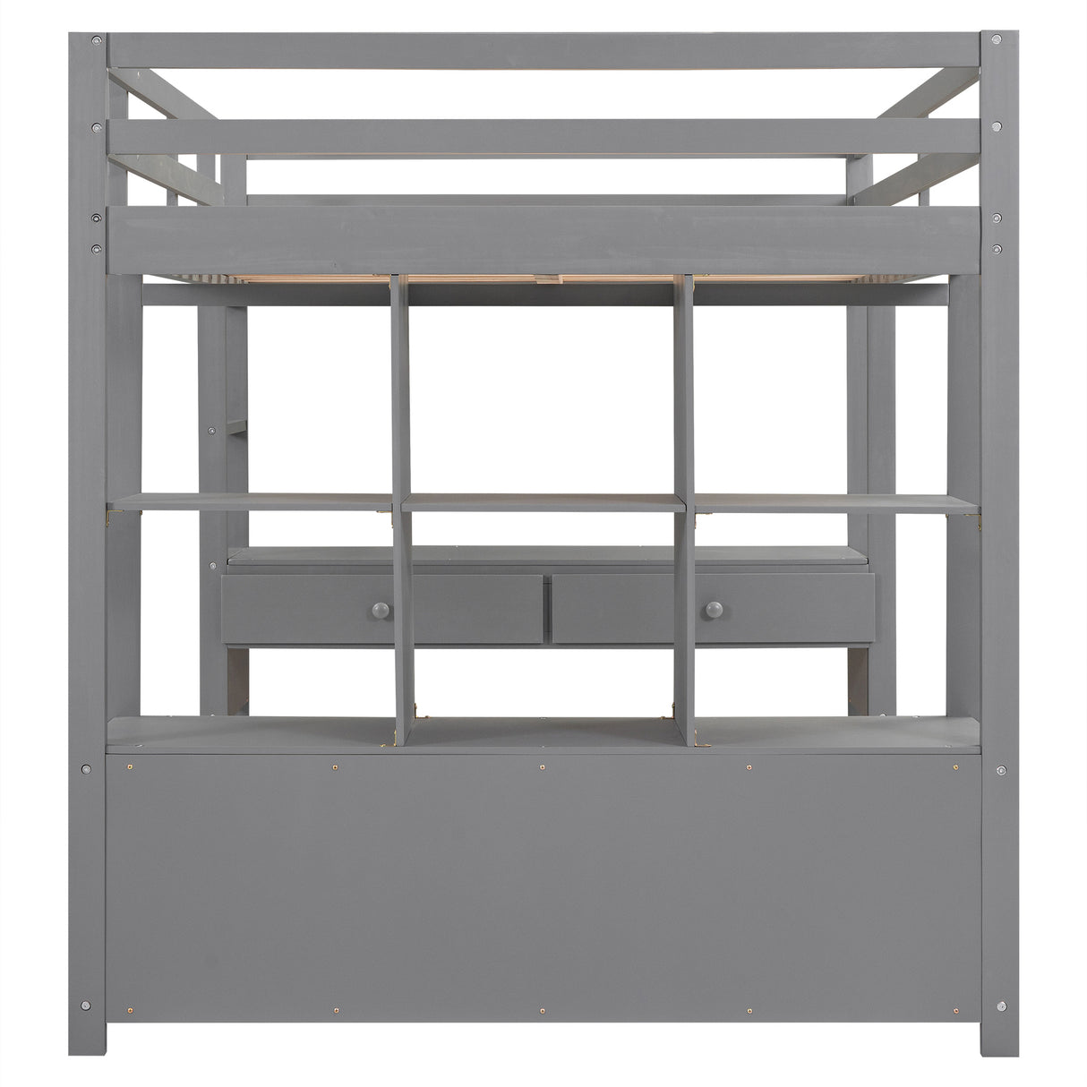 Full Size Loft Bed with Built-in Desk with Two Drawers, and Storage Shelves and Drawers,Gray - Home Elegance USA