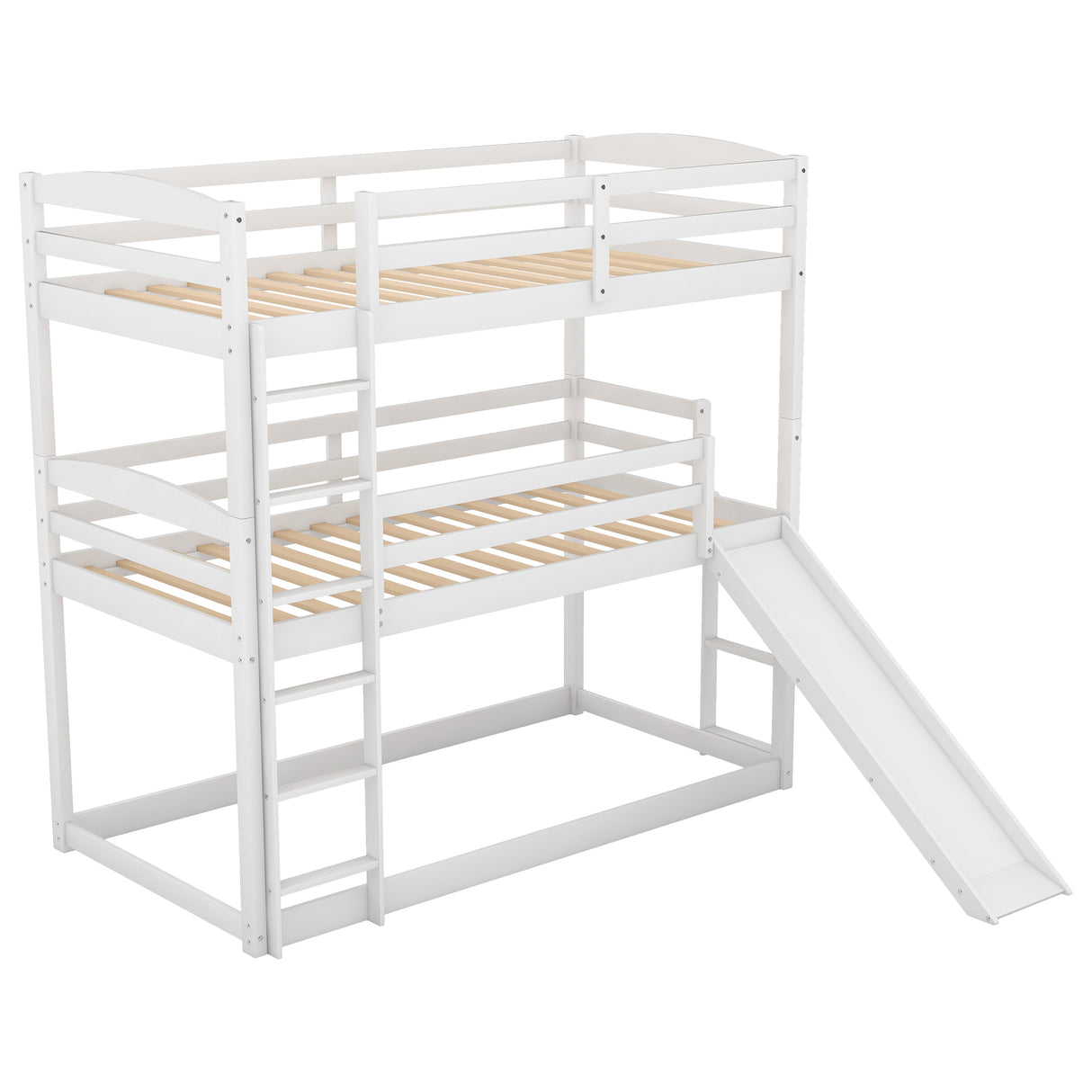 Twin over Twin over Twin Adjustable Triple Bunk Bed with Ladder and Slide,White(OLD SKU:SM000508AAK) - Home Elegance USA