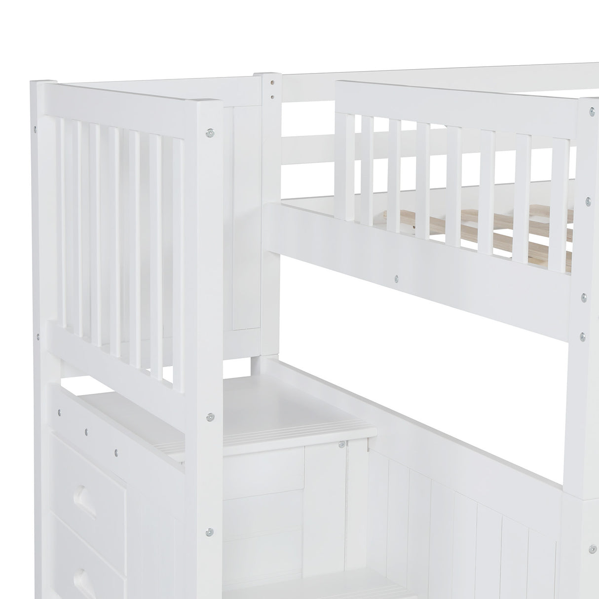 Full over Full Bunk Bed with Twin Size Trundle, White (old sku: LT000026AAK ) - Home Elegance USA