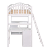 Twin size Loft Bed with Drawers, Cabinet, Shelves and Desk, Wooden Loft Bed with Desk - White(OLD SKU :LT000505AAK) - Home Elegance USA