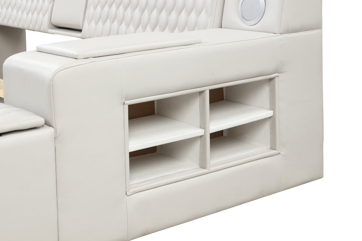 Zoya Smart Multifunctional Queen Size Bed Made with Wood in White - Home Elegance USA