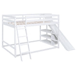 Full over Full Bunk Bed with Ladder, Slide and Shelves, White - Home Elegance USA