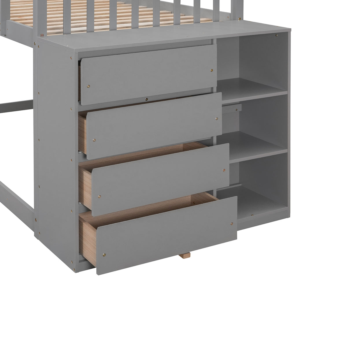 Twin over Twin Bunk Bed with 4 Drawers and 3 Shelves-Gray（OLD SKU: LP000067AAE） - Home Elegance USA