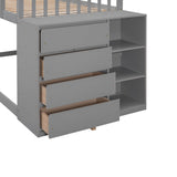 Twin over Twin Bunk Bed with 4 Drawers and 3 Shelves-Gray（OLD SKU: LP000067AAE） - Home Elegance USA