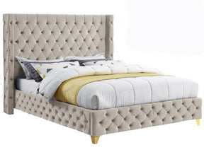 Savan Velvet Queen Bed In Cream - Savancream-Q | Meridian