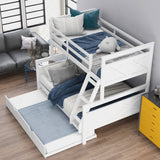 Twin over Full Bunk Bed with Ladder, Twin Size Trundle, Safety Guardrail, White - Home Elegance USA