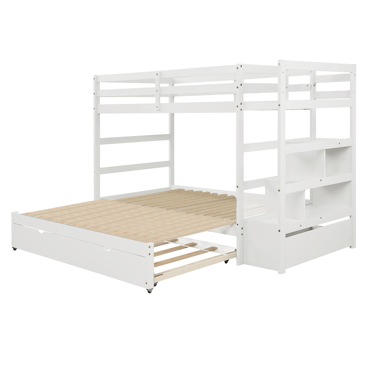 Twin Over Twin/King (Irregular King Size) Bunk Bed with Twin Size Trundle, Extendable Bunk Bed - White