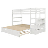 Twin over Twin/King (Irregular King Size) Bunk Bed with Twin Size Trundle, Extendable Bunk Bed   (White)(OLD SKU :LP000032AAK) - Home Elegance USA