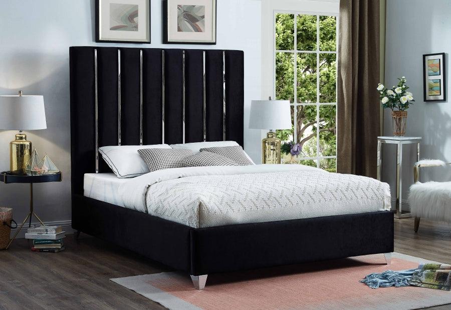 Meridian Furniture - Enzo Velvet Queen Bed In Black - Enzoblack-Q