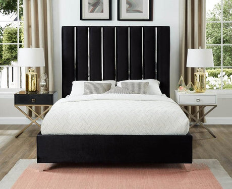 Meridian Furniture - Enzo Velvet Queen Bed In Black - Enzoblack-Q