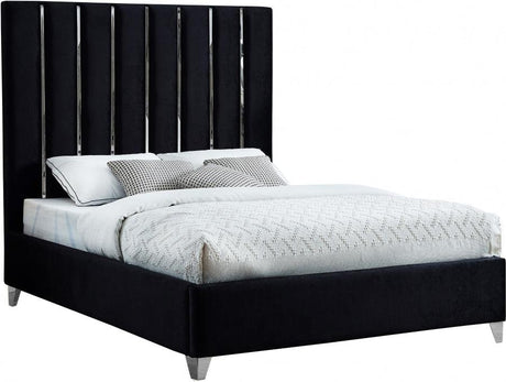 Meridian Furniture - Enzo Velvet Queen Bed In Black - Enzoblack-Q