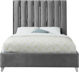 Meridian Furniture - Enzo Velvet Queen Bed In Grey - Enzogrey-Q