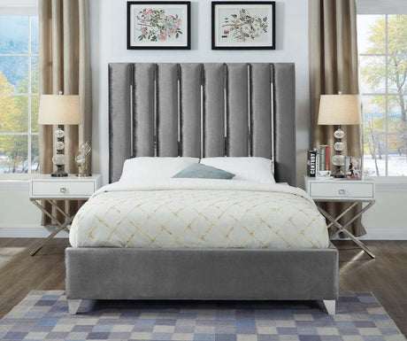 Meridian Furniture - Enzo Velvet Queen Bed In Grey - Enzogrey-Q