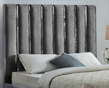 Meridian Furniture - Enzo Velvet Queen Bed In Grey - Enzogrey-Q