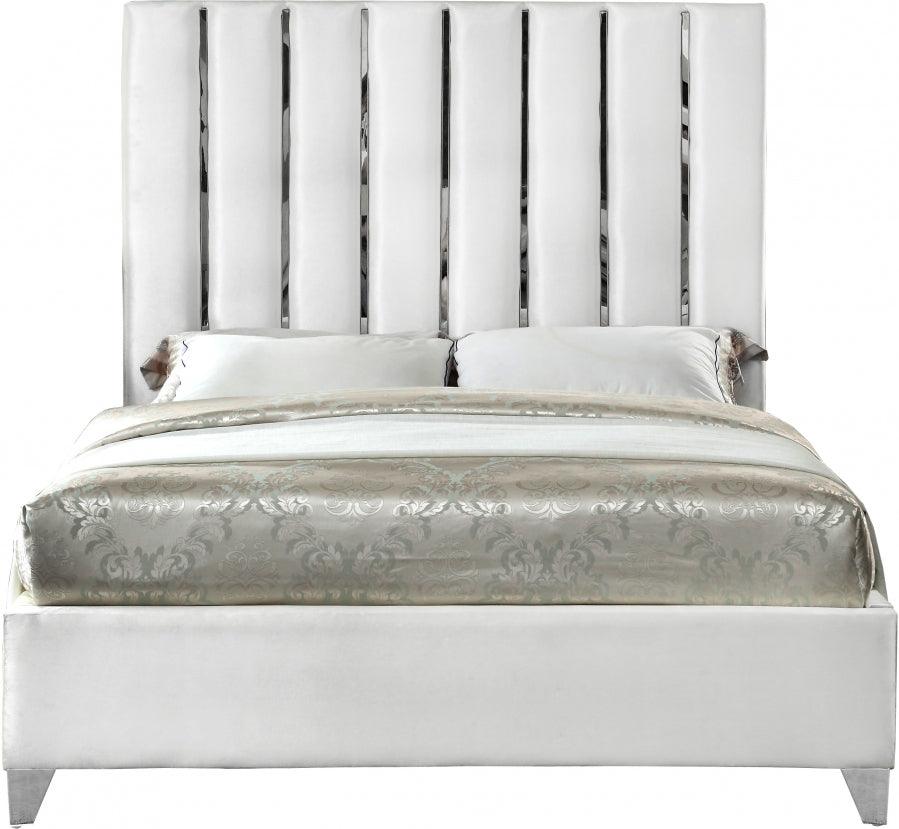 Meridian Furniture - Enzo Velvet King Bed In White - Enzowhite-K