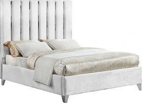 Enzo Velvet Queen Bed In White - Enzowhite-Q | Meridian