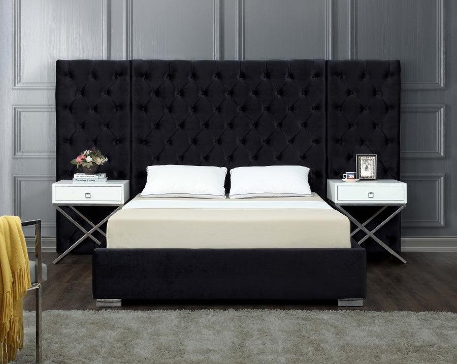 Meridian Furniture - Grande Velvet Queen Bed In Black - Grandeblack-Q