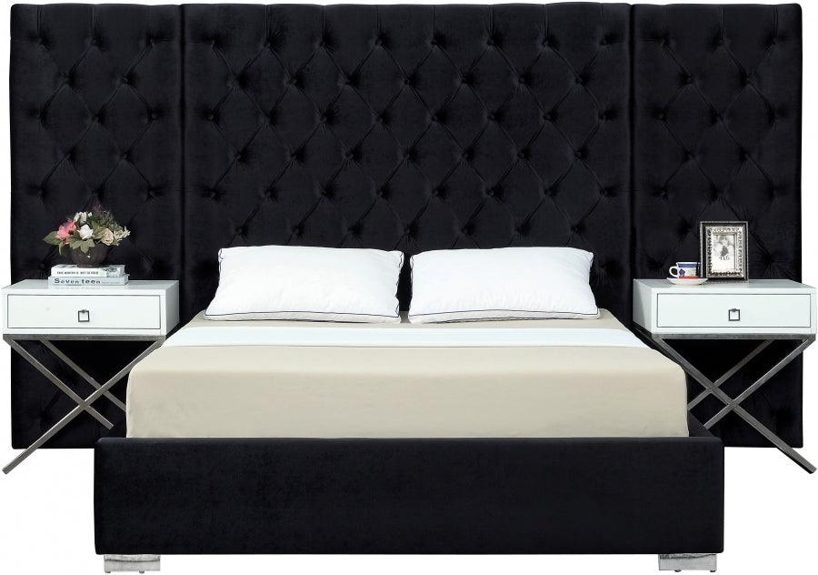 Meridian Furniture - Grande Velvet Queen Bed In Black - Grandeblack-Q