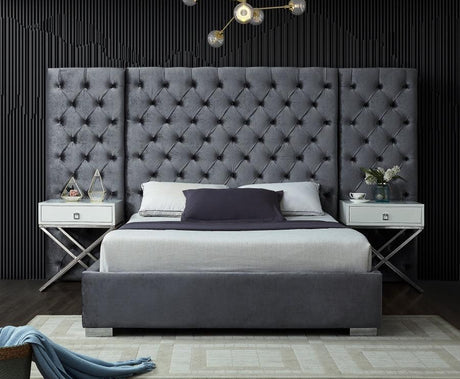 Meridian Furniture - Grande Velvet King Bed In Grey - Grandegrey-K