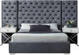Grande Velvet King Bed In Grey - Grandegrey-K | Meridian