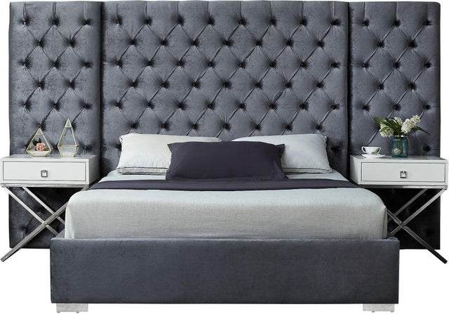 Meridian Furniture - Grande Velvet King Bed In Grey - Grandegrey-K