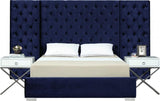 Meridian Furniture - Grande Velvet Queen Bed In Navy - Grandenavy-Q