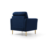 Accent Chair with Ottoman, Single Sofa Chair and Ottoman Set, Modern Velvet Barrel Chair Accent Armchair with Golden Legs for Living Room Bedroom Home Office, Channel Tufted Back Club Chair, Blue Home Elegance USA