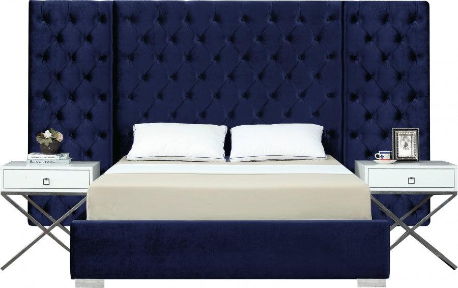 Meridian Furniture - Grande Velvet King Bed In Navy - Grandenavy-K