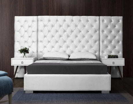 Meridian Furniture - Grande Velvet Queen Bed In White - Grandewhite-Q