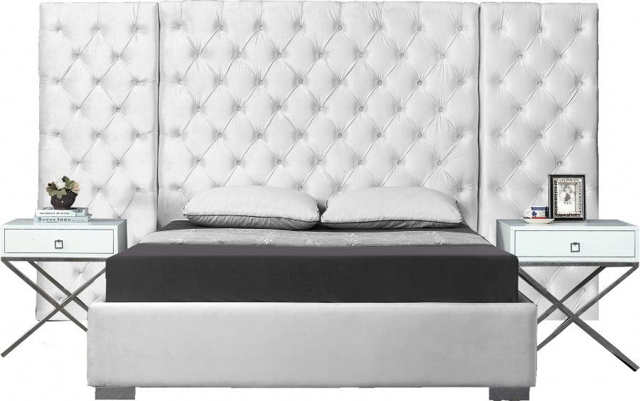 Meridian Furniture - Grande Velvet King Bed In White - Grandewhite-K