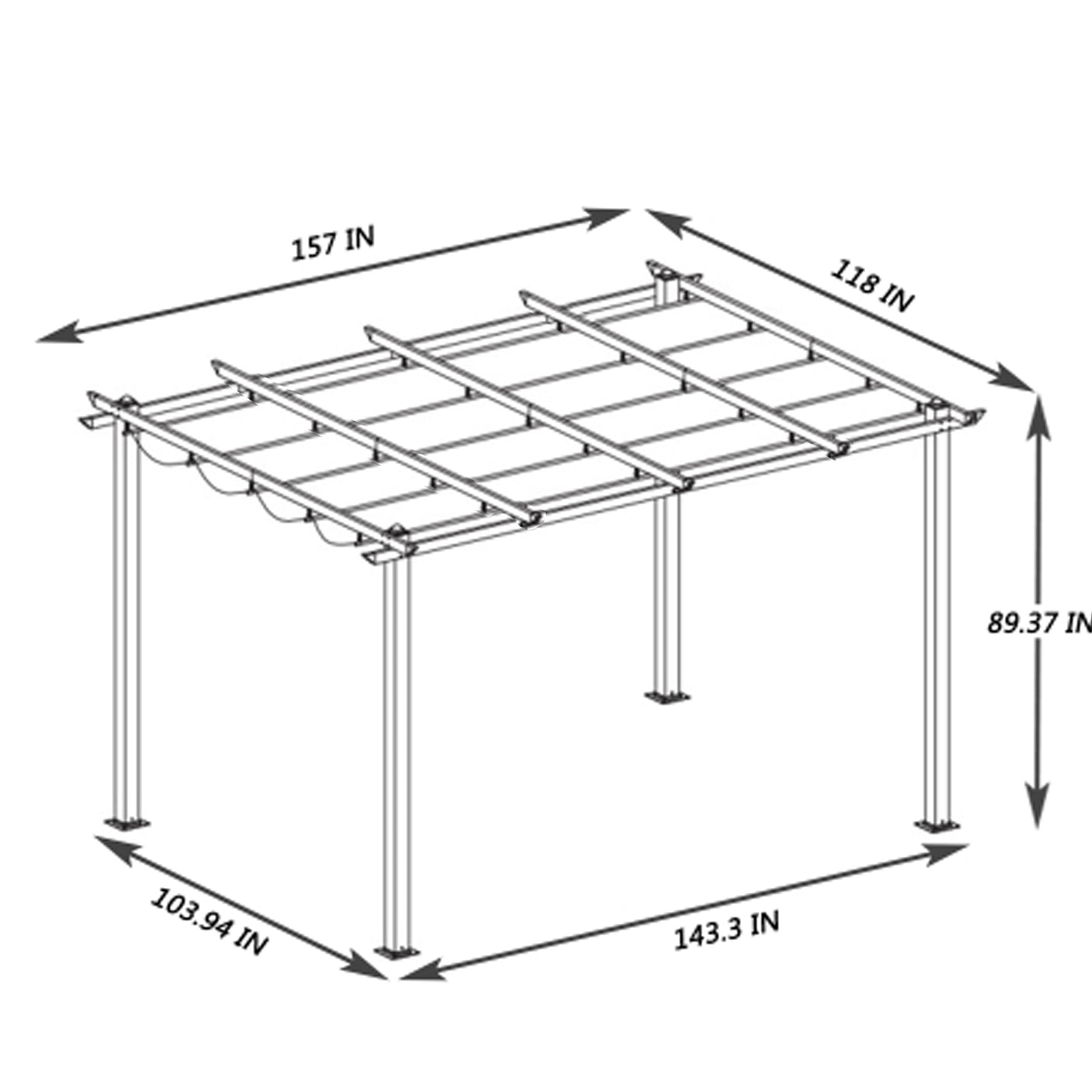 13 x 10 Ft Outdoor Patio Retractable Pergola With Canopy Sun shelter Pergola for Gardens,Terraces,Backyard