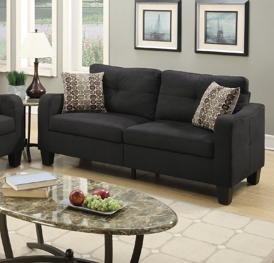 Living Room Furniture 2pc Sofa Set Black Polyfiber Sofa And Loveseat w pillows Cushion Couch Home Elegance USA