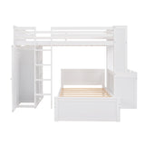 Twin size Loft Bed with a Stand-alone bed, Shelves,Desk,and Wardrobe-White - Home Elegance USA