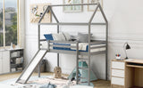 Twin Loft Bed with Slide, House Bed with Slide,Gray(OLD SKU :WF286245AAE) - Home Elegance USA