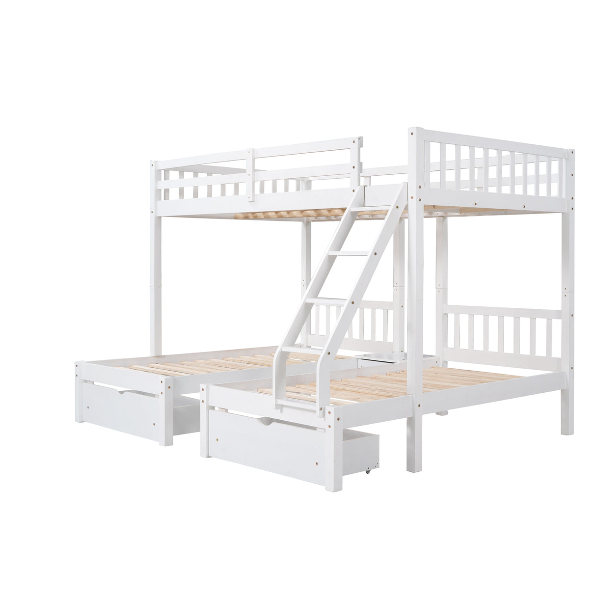 Full Over Twin & Twin Bunk Bed, Wood Triple Bunk Bed with Drawers and Guardrails, White (OLD SKU: LP000143AAK) - Home Elegance USA