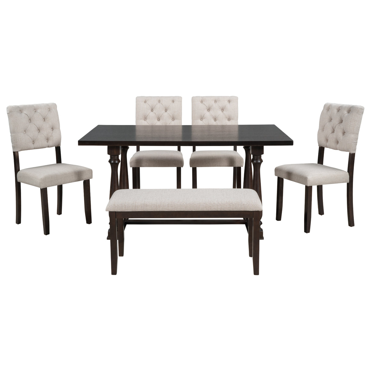 TREXM 6-Piece Dining Table and Chair Set with Special-shaped Legs and Foam-covered Seat Backs&Cushions for Dining Room (Espresso) - Home Elegance USA