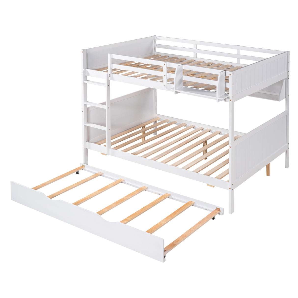 Full-Over-Full Bunk Bed with Twin size Trundle , Separable Bunk Bed with Bookshelf for Bedroom-White - Home Elegance USA