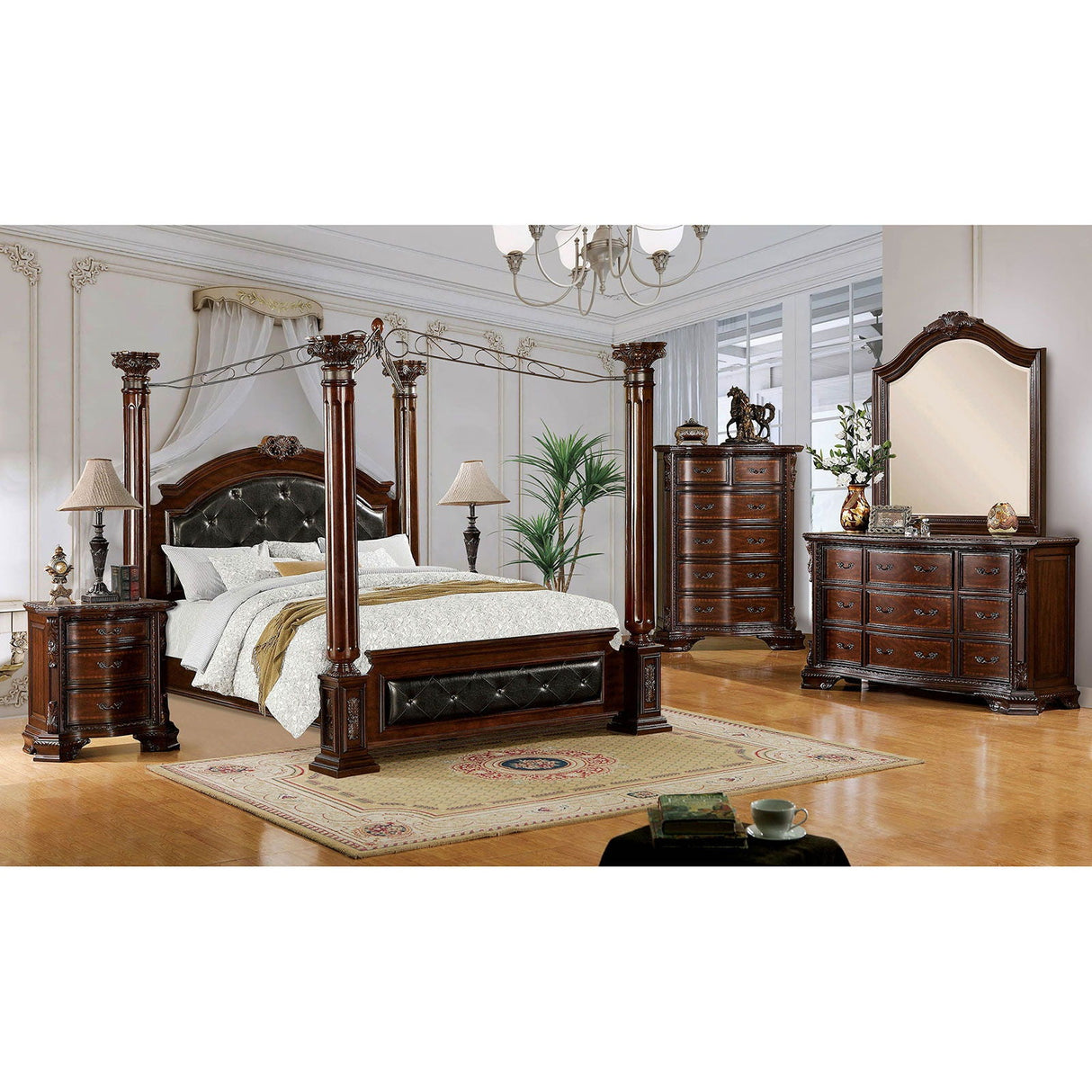 Mandalay - 4 Piece Queen Bedroom Set - Brown Cherry - Home Elegance USA