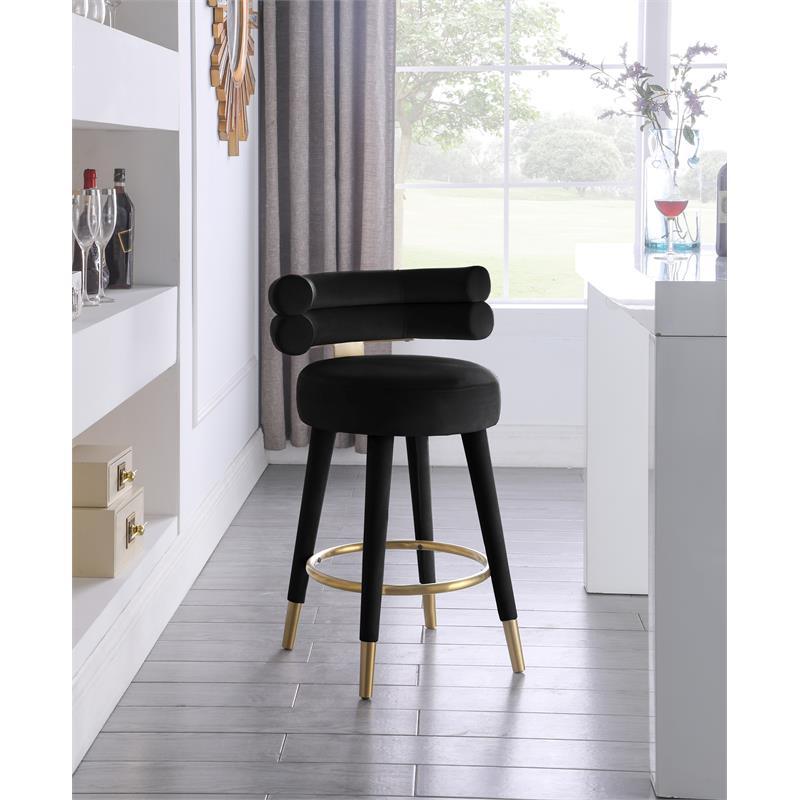 Meridian Furniture - Fitzroy Velvet Counter Stool Set Of 2 In Black - 798Black-C