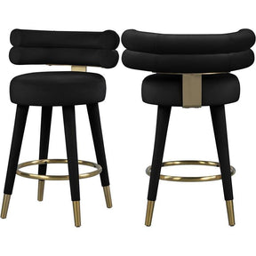 Fitzroy Velvet Counter Stool Set Of 2 In Black - 798Black-C | Meridian