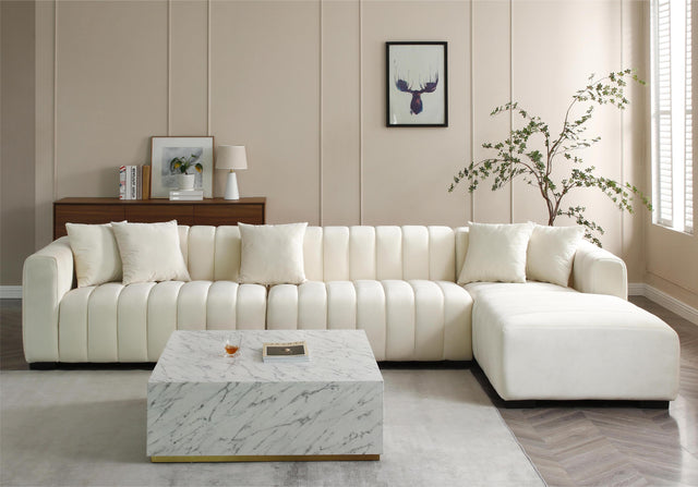 L-Shape Sectional Sofa with Deep Tufted Velvet Upholstered Right Chaise Modular Sofa  beige - Home Elegance USA