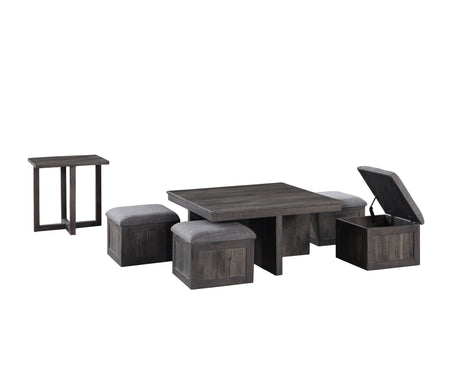 Moseberg Rustic Wood Coffee Table with Storage Stools and End Table Set - Home Elegance USA