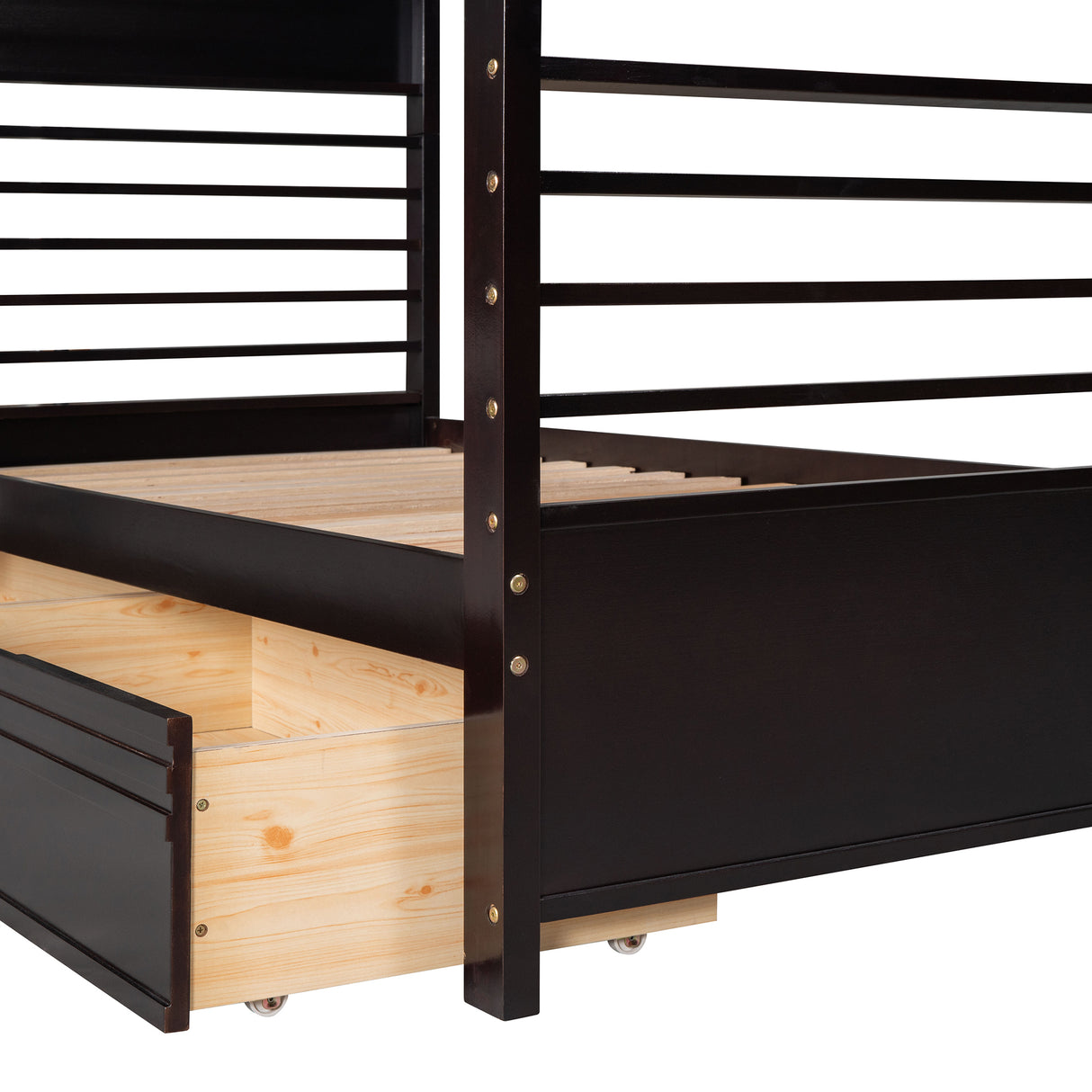 Twin over Twin Wood Bunk Bed with Two Drawers - Espresso· - Home Elegance USA