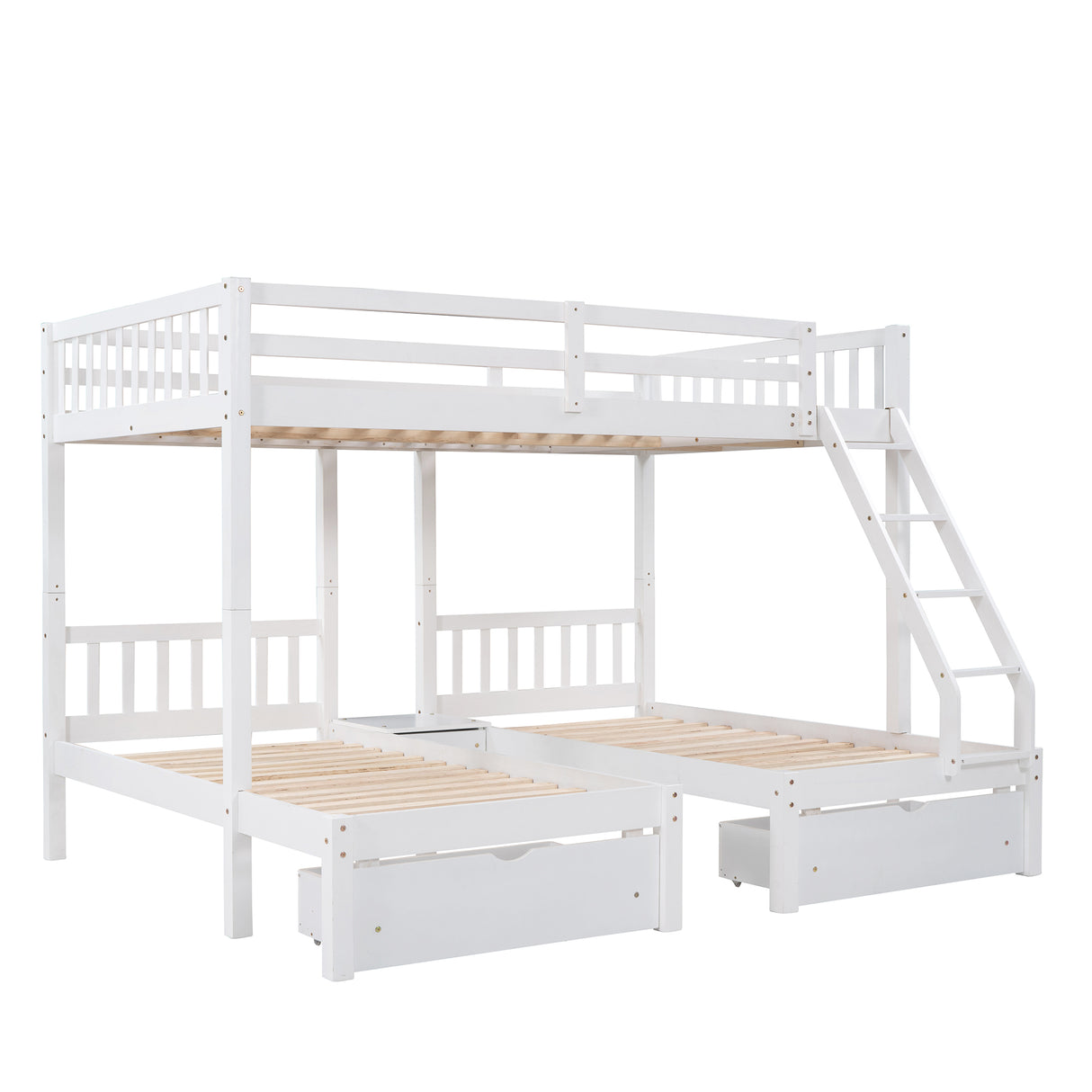 Full Over Twin & Twin Bunk Bed, Wood Triple Bunk Bed with Drawers and Guardrails, White (OLD SKU: LP000143AAK) - Home Elegance USA