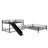 Full Size Metal Bunk Bed with Ladders and Slide, Divided into One Platform and Loft Bed, Black - Home Elegance USA