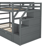 Twin-Over-Twin Bunk Bed with Twin Size Trundle and 3 Storage Stairs,Gray (OLD SKU :LP000064AAE) - Home Elegance USA