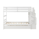 Bunk Beds Twin over Twin Stairway Storage function White color - Home Elegance USA