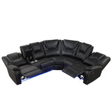 Modern Faux Leather Manual Reclining with Center Console with LED Light Strip,Living Room Furniture Set,PU Symmetrical Couch with 2 Cup Holders and Storage for Living room,Black - Home Elegance USA